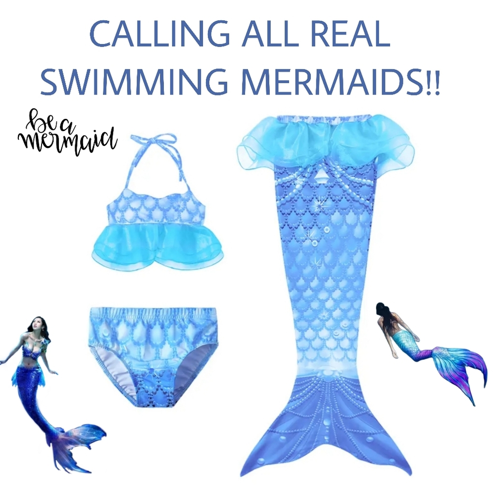 NWT Girls 3pc 🧜‍♀️ MERMAID SWIM SUITS. ADORABLE!! CAN BE CONVERTED TO COSTUME!